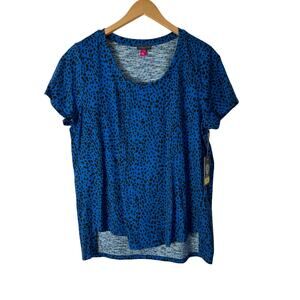 Vince Camuto Blue Black Animal Print Top Womens 1X‎ Casual Pullover Cotton Blend